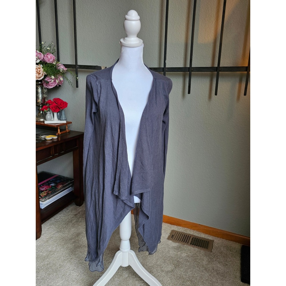 Gold Hawk Silk Cashmere Draped Cardigan S Gray Sheer Silk Waterfall